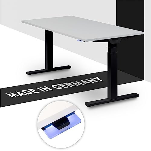 boho office® Höhenverstellbarer Schreibtisch 180 x 80 cm - Made in Germany, Elektrisch stufenlos, 2 Motoren, 3-Fach Teleskop, Kollisionsschutz - Premium Line Schwarz inkl. Tischplatte in Lichtgrau