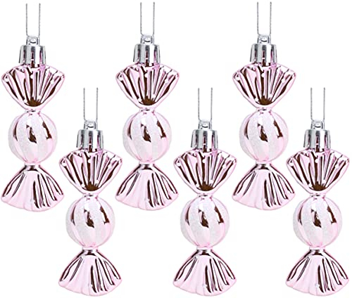 Christmas Concepts® Pack of 6-8cm Mini Sweet Shaped Baubles – Shiny & Glitter Decorated – Christmas Tree Decorations (Baby Pink)