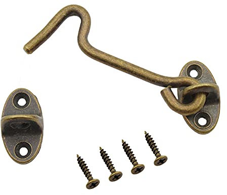 TTZEZE 2 Pack Barn Door Latch, 3''Barn Door Lock,Heavy Duty Solid Thicken Copper Gate Latch Lock,Add More Security and Privacy.Cabin Hook and Eye Latch Best (Antique Brass)