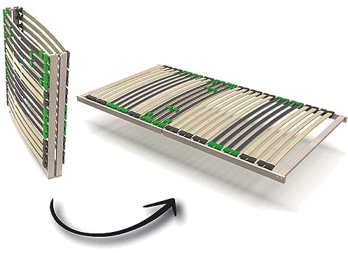 Lattenrost FixSTAR 140x200 cm, Lattenrahmen mit 7 Zonen, FERTIG MONTIERT 28 Leisten, aus Buche und Birke, bis 140 kg, FREILIEGENDE Duo-Kappen aus Kautschuk, Klappgelenk ist Made IN Germany, Härtegrad