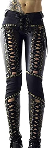 IQOAIJ Sexy Damen Kunstleder Hose Bandage Niet Aushöhlen Fest Kleine Füße Hose Nachtclub Bar Bühne Kostüme,M