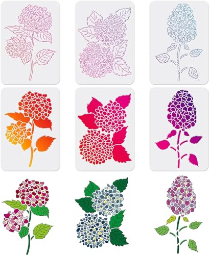FINGERINSPIRE 6-teilige mehrschichtige Hortensien-Schablonen 29,7 x 21 cm Hortensien-Schablone, mehrschichtige Blumen-Schablonen zum Malen auf Holz, Leinwand, Papier, Stoff, Boden, Wand und Fliesen