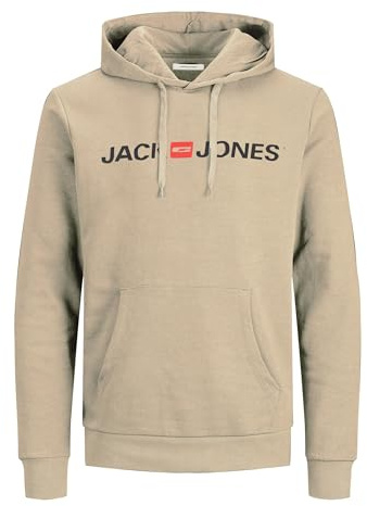 JACK & JONES Felpa con Cappuccio da Uomo con Logo, Beige (Crockery/Reg Fit), M (EU) Uomo