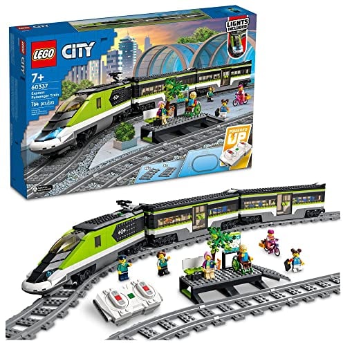 LEGO City Express Passenger Train Set, 60337 Remote Controlled Toy, Gifts for Kids, Boys & Girls with Working Headlights, 2 Coaches and 24 Track Pieces