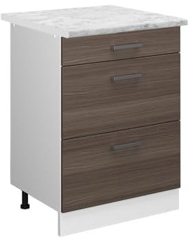 Vicco Küchenunterschrank R-Line, Grau/Weiß, 60 cm mit Schubladen, AP Marmor