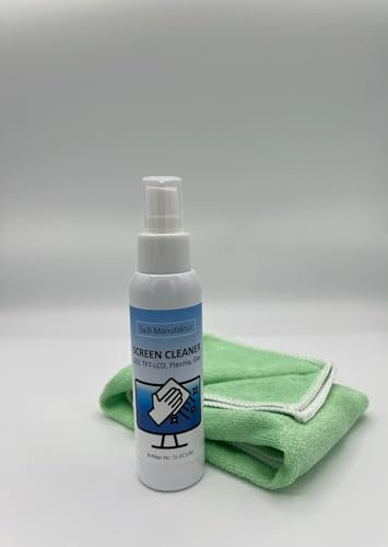 Bildschirmreiniger, Screen Cleaner, Display Reiniger 100 ml. inkl. Mikrofasertuch | Für Smartphone, Laptop, Tablet, TV, LCD/TFT, LED, OLED, Monitore, Kein Verschmieren