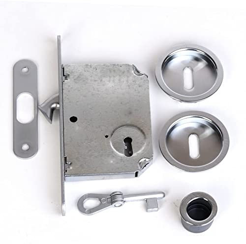 bricoleva.it Kit serrure porte coulissante rosette ronde avec clé, poignée avec serrure pour porte coulissante (couleur chrome brillant)