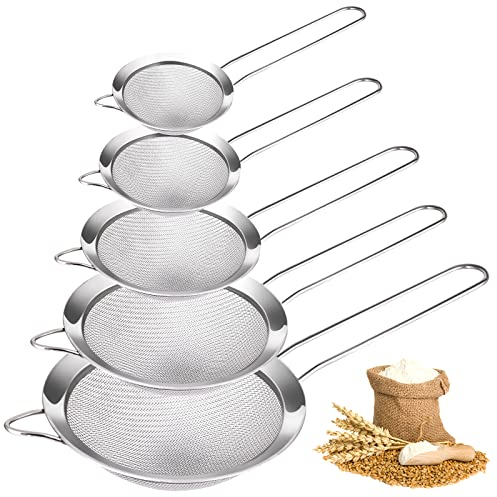 Vegena 5 Stücke Küchensieb Feinmaschig, Feinmaschsieb Set aus Edelstahl, 5 Größen Sieb Küche Klein, Metallsieb Edelstahl Fein zum Sieben, Abtropfen und Spülen von Gemüse, Pasta, Tee(7/8/10/12/14 cm)
