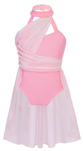 iEFiEL Vestito da Balletto Ragazza Abito da Ballo Lirico Contemporaneo Body Danza Classica Ginnastica Artistica Vestito Pattinaggio Artistico Jazz Danza Moderna Dancewear Rosa I 15-16 Anni