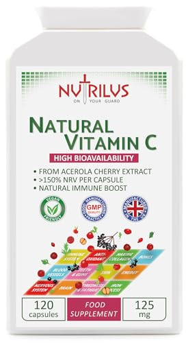 Nutrilus Natural Vitamin C Acerola Cherry 120 Capsules 500mg Extract | High Bioavailability & Absorption – Not Ascorbic Acid - Fruit and Herbs Extracts – Not Tablets – Vegan - UK Made Supplement