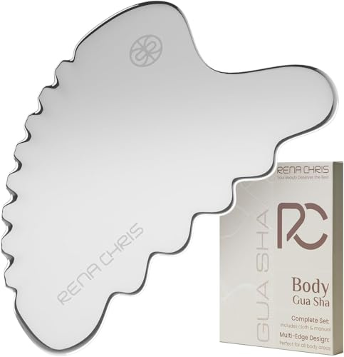 Rena Chris großer Edelstahl Gua Sha Stein, Guasha Stein für eine definierte Kieferlinie, gegen Gesichtsschwellungen, Hautpflege-Geschenk – Glanzsilber