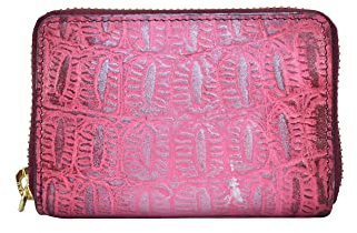 Anuschka Akkordeon-Kartenetui aus echtem Leder - Für Bank- und Visitenkarten, handbemalt - Croco Embossed Berry
