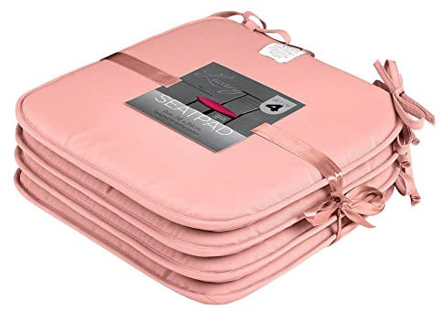 Lions Chair Seat Pads for Dining Chairs Pack of 4 - Removable Seat Covers Pad, Non Slip Kitchen Square Chair Seat Cushions With Ties, Comfortable Garden Outdoor Pads (38x38cm, Blush Pink)