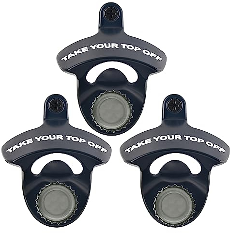 Luwanburg Magnetic Beer Opener Wall Mounted Bottle Cap Opener with Magnets Built-in,Screw in Take Your Beer Top Off Opener Black with White (Pack Of 3)