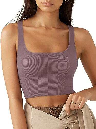 Rongseng Damen Crop Tops Sexy Ärmellos Quadratischer Hals Tank Top Sport Oberteile Kurz Fitted Gerippt Corset Top Basic Shirt Camisole