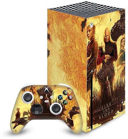 Head Case Designs Offizielle House of The Dragon: TV Series Feuer Und Blut Siegel Und Charaktere Vinyl Haut Gaming Aufkleber Abziehbild kompatibel mit Xbox Series X Console and Controller Bundle