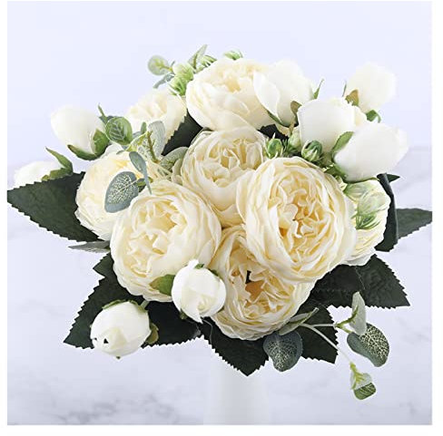 Künstliche Blumen 30 cm Seidenpfingstrosen-Kunstblumenstrauß, 5 große Köpfe und 4 Knospen, günstige Kunstblumen for Zuhause, Hochzeitsdekoration, Innenbereich Blumenarrangements, Heimdekoration ( Colo
