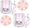 Arawat 2 Set Chats Tasse Rose Verre Verre Double Paroi Chat Avec Anse Rose Tasse à Café Tasses à Café Tasses Chat Verres Tasse à Thé Cadeau d'Anniversaire Pour Femmes Amies