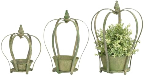 Generisch 3er Set Pflanzkrone im nostalgischen Landhausstil Blumentopf Pflanztopf Pflanzschale Krone aus Metall zum Bepflanzen