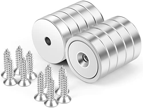 Neosmuk Magnete mit Loch,5kg starke runde Magnete für die Wand,Magnet mit Schraube für Holz,Neodym-Scheibenmagnet mit Loch in der Mitte,32mm flacher Magnet(10er-Packung)