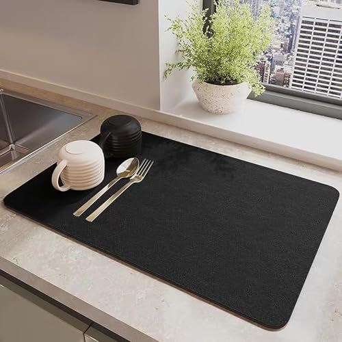 YQBFTC Tapis Egouttoir Vaisselle, Tapis de Machine à Café Absorbant, Tapis de SéChage Vaisselle Egouttoir Antidérapant pour Cuisine, Bar(30 x 40cm,Noir)