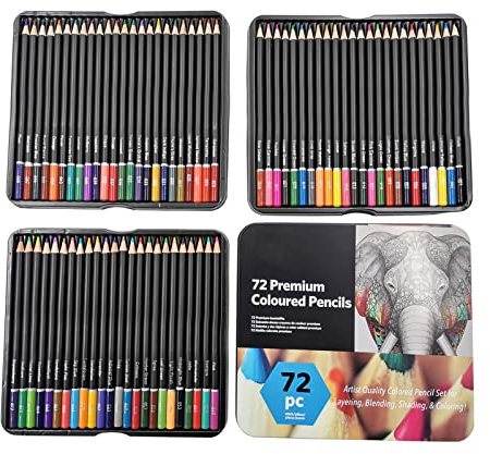 Tyenaza Buntstifte, 72 Buntstifte-Sets Für Erwachsene, Härte 2B, Einfaches Ausmalen, Hohe Farbfestigkeit, öliger Farbstift Mit Eisenbox (21 X 20 X 3 cm)