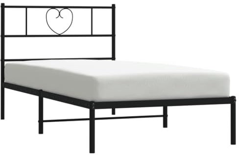 vidaXL Bettgestell, Bettrahmen mit Kopfteil Lattenrost, Metallbett Bett für Schlafzimmer, Einzelbett Gästebett, Metall Schwarz 80x200cm