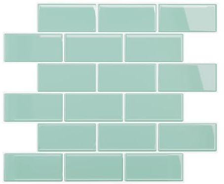 VEELIKE Azulejos Adhesivos Cocina Rectángulos Verde Menta 3D Baldosas Adhesivas Pared Vinilos Baño Azulejos Vinilo Pared Cocina Impermeable Papel Adhesivo para Azulejos 30.5cm×30.5cm 6 Piezas