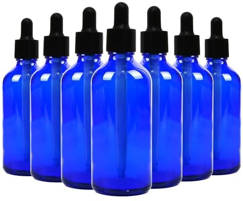 Youngever 16 Pack 120ML Glass Dropper Bottles for Essential Oil, 2 Stainless Steel Mini Funnels (Blue)