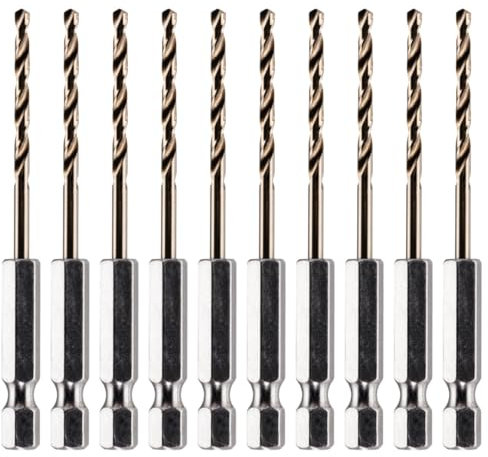 Rennie Tools - Box of 10 x 2mm Hex Shank HSS Gold Cobalt Jobber Drill Bit Set For Stainless Steel, Hard Metals, Aluminium, Cast Iron, Copper. Twist Drill Bit Sets. 2mm Drill Bits Metric Drill Set