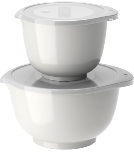 Rosti Margrethe Schüssel Set, Rührschüssel Set, 4-Teilig mit 2 Rührschüsseln und 2 Deckel, Teigschüssel aus Recycelbarem Kunststoff, 1,5 Liter und 3 Liter, Weiß