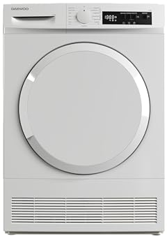 Daewoo T8CT1W0DE Kondenstrockner Frontlader, B, 8 kg, 15 Programme mit 12 Min.-Kurzprogramm, Startzeitvorwahl, LED-Trommelbeleuchtung, Weiß