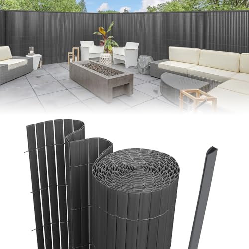 Eulenke PVC Sichtschutzmatte, 180 x 800cm Sichtschutzzaun mit Abschlussleiste, Windschutz Balkon Sichtschutz für Zaun Garten Terrasse, Anthrazit
