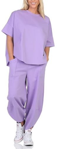 simaranda Damen Jogginganzug Zweiteiler für Freizeit und Sport Trainingsanzug Hausanzug Hoodie und Hose 6170 (DE/NL/SE/PL, Numerisch, 36, 42, Regular, Regular, Flieder)