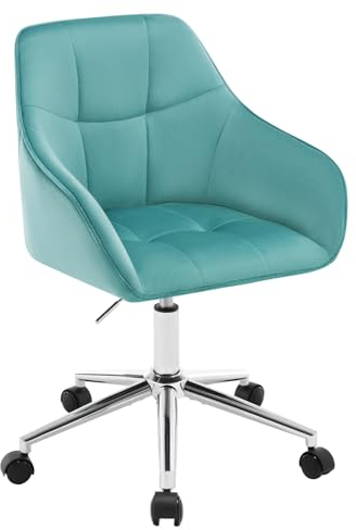 WOLTU Homeoffice Stuhl, Schreibtischstuhl, Drehstuhl, Schminkstuhl, höhenverstellbar, bis 150 kg belastbar, mit Armlehnen Samtsitz, für Schlafzimmer Büro Wohnzimmer, Türkis BS145ts