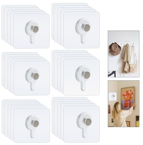 ZUYIST 40 Stück Bilderhaken Selbstklebend, Transparent Bilder Aufhängen Ohne Bohren 5cm und 6cm Klebehaken Bilder 15 kg Tragkraft Klebenagel für Dekorative Fotos Poster Gemälde