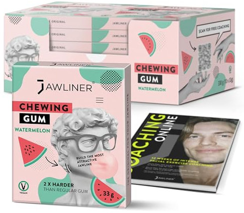 Jawliner® – Gomme extra dure pastèque sans sucre – Mewing et entraînement mâchoire – 2× plus dure que la gomme classique – 330g (120 bandes)