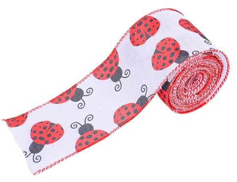iSpchen Bänder Marienkäfer Geschenkband Dekoratives Band mit Drahtrand Schleifenband Dekoband für Hochzeit Geburtstag Blume Geschenk Verpackung,#02