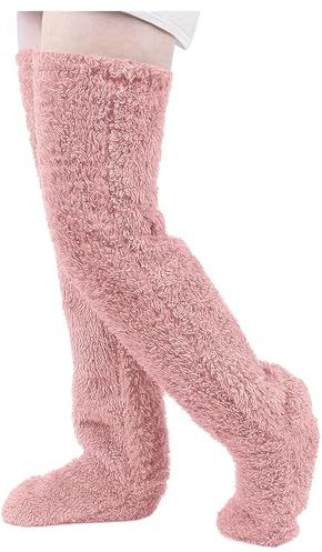 Vuncio Chaussette Chaude Femme Polaire Chic Chaussettes Femme Hiver Chaude Chaussette Haute Femme à Genoux Peluche épaisse Chaussettes Douces Extensible Couvre Jambes (Rose)