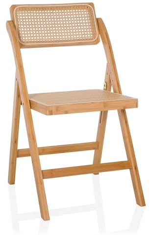hjh LIVING Klappstuhl aus Bambus mit Wiener Geflecht TUDELA Bamboo Holzklappstuhl, Klappbarer Stuhl, 130kg belastbar, 360° drehbarer Rückenlehne