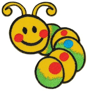 Raupe Gelb Aufnäher zum aufbügeln oder aufnähen Bügelbild Aufbügler Bügelpatch für Kleidung gestickter Bügelflicken Applikation Wurm Kinder Patch Größe 7,0 x 7,0 cm