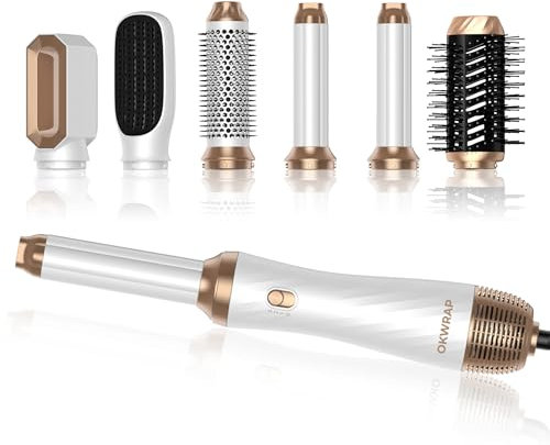 Haarstyler OKWRAP Hair Styler Set Air Styler set 6 In 1 Mit Rundbürstenföhn Warmluftbürste Thermal Brush Airflow Lockenstab Automatisch, Volumen Föhnbürste,Für Glätten, Trocknen, Volumen, Locken