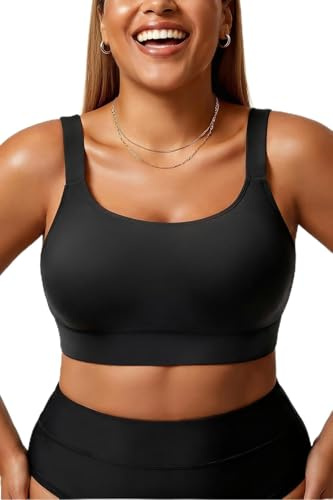 Daci Women Plus Size Sports Bra Bikini Top Only Push Up Scoop Neck Swim Top Full Coverage Bathing Suit for Large Bust