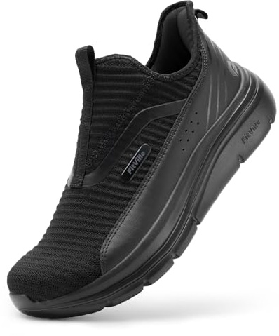 FitVille Men's Extra Wide Slip on Walking Shoes with Arch Support Men Slip on Sneakers for Foot Pain Relief-Stepease V2 (14 X-Wide, Jet Black)