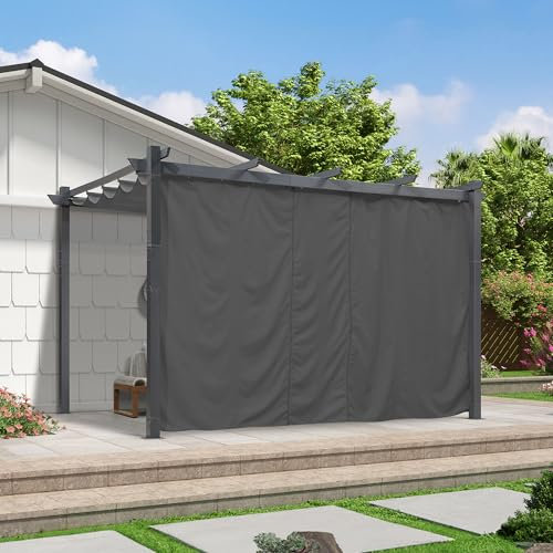 PURPLE LEAF Rideaux d'Extérieur 3,48 x 2,1 m pour Pergola latérale de 4 m Rideaux Thermique Anti Froid avec Tringle à Rideaux et Œillets,1 Pièces, Gris