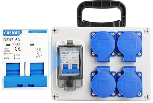Vothen scatola elettrica impermeabile 230V 16A IP67, scheda di distribuzione a parete ABS, 4 prese industriali, scatola da cantiere industriale per esterni per cantiere