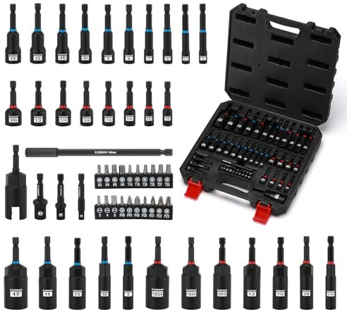 CASOMAN 55-Piece Magnetic Nut Driver Set for Impact Drill, Deep & Shallow, Metric & SAE, Includes Screwdriver Bits, Bit Extension Bar, Socket Adapters & Wing Nut Driver