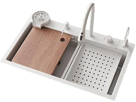 SaryEdge Estación de Trabajo de Cocina Blanca, Fregadero de Cocina bajo encimera - Fregaderos bajo encimera Fregadero de Cocina de Acero Inoxidable de (750 * 450 mm - Talla única