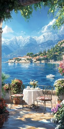 Malen Nach Zahlen Erwachsene Italien Malen Nach Zahlen Kinder-AnfäNger, Malen Nach Zahlen Landschaft mit mit Pinsels und Acrylfarbe, DIY Handgemalt Ölgemälde Leinwand set Geschenkideen 60x30cm-y1002