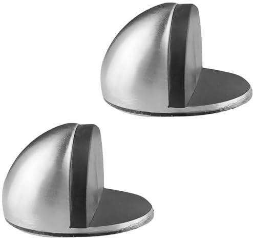 Self Adhesive Door Stop Oval Stainless Steel Half Moon Wall Protector for Hard Floor and Glass Door (2 Pack) Silver